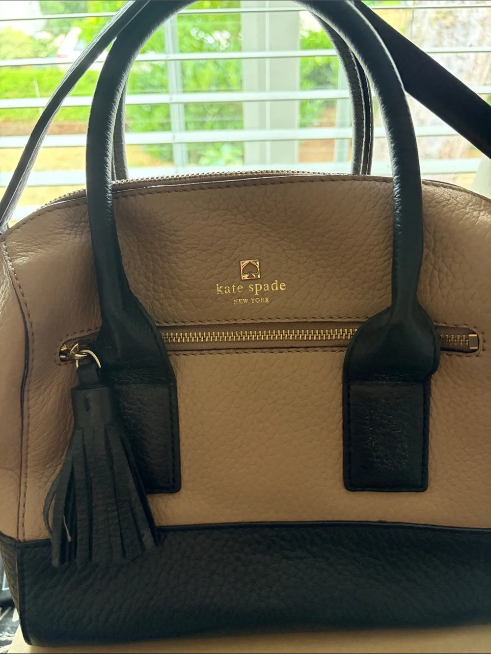 kate spade Taupe and Black Pebbled Leather Satchel